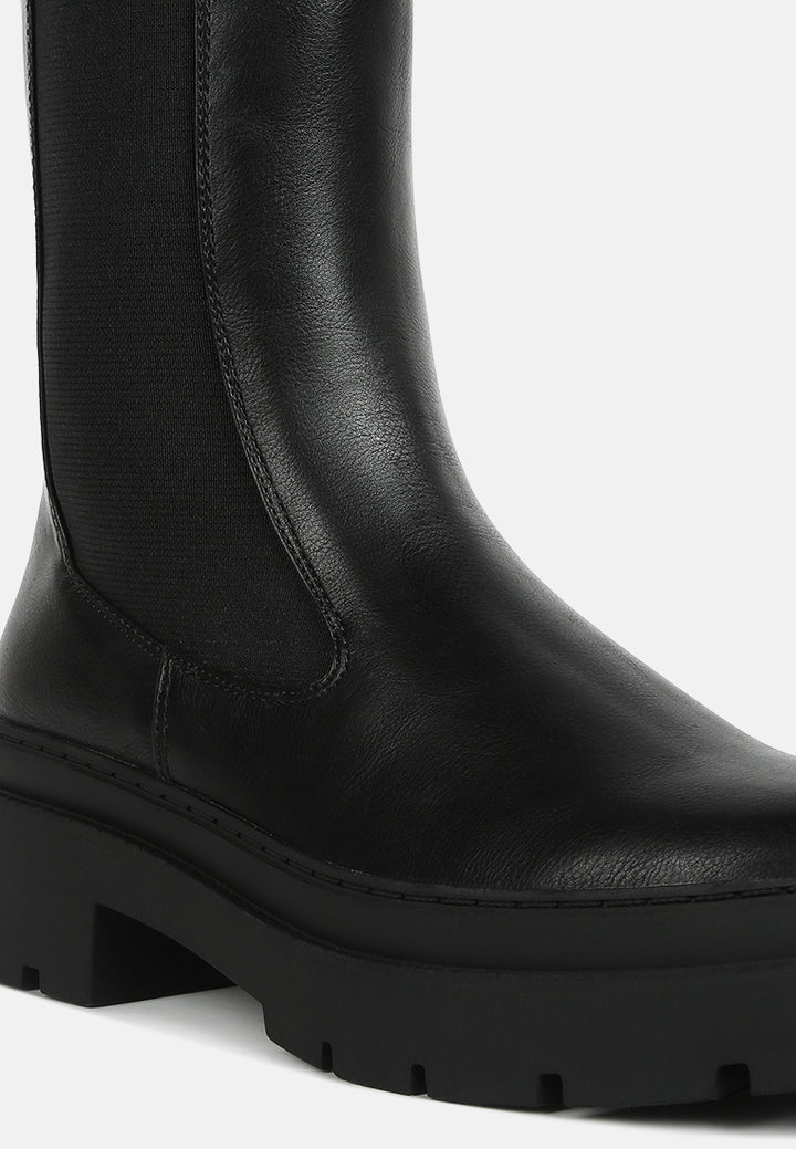 women black elasticated gussets lug sole boots#color_black