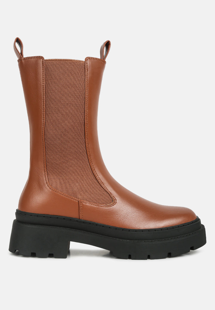 women elasticated gussets lug sole boots#color_tan