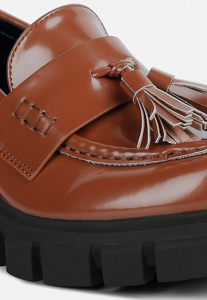 women tassels detail chunky loafers#color_tan