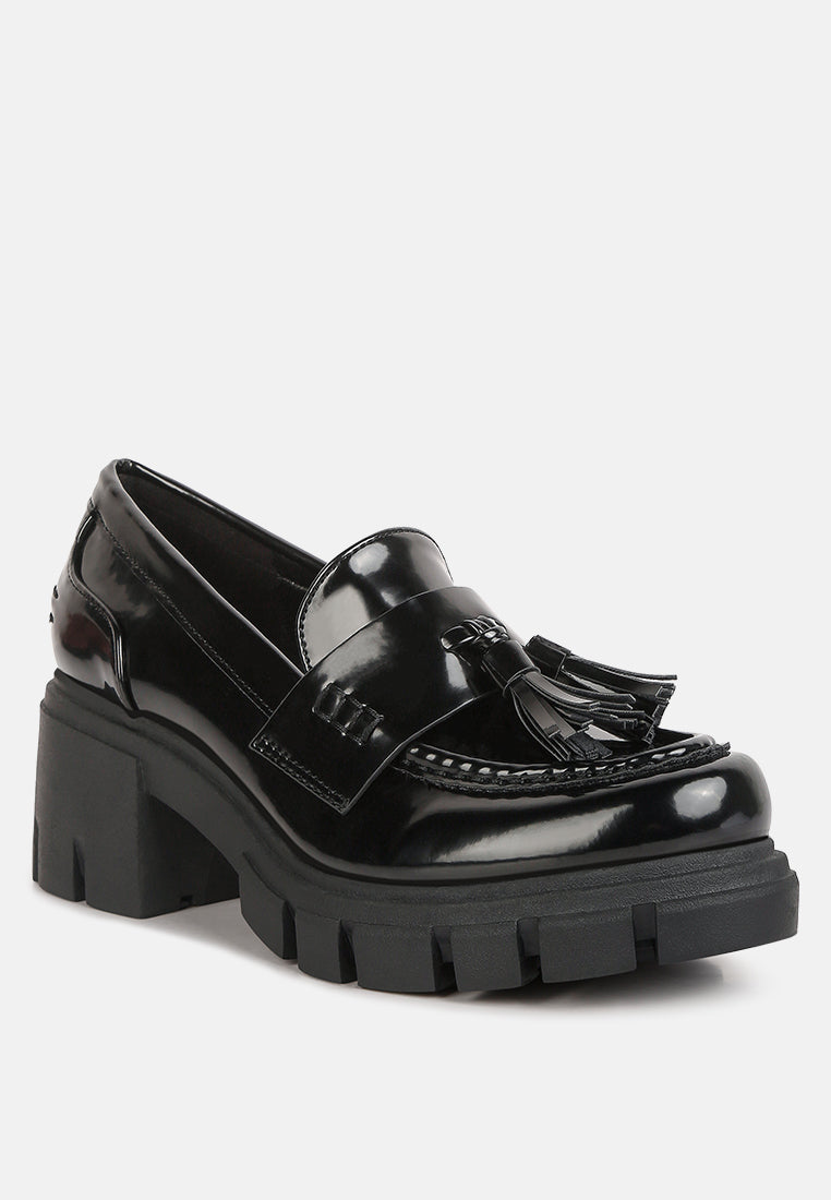 women tassels detail chunky loafers#color_black
