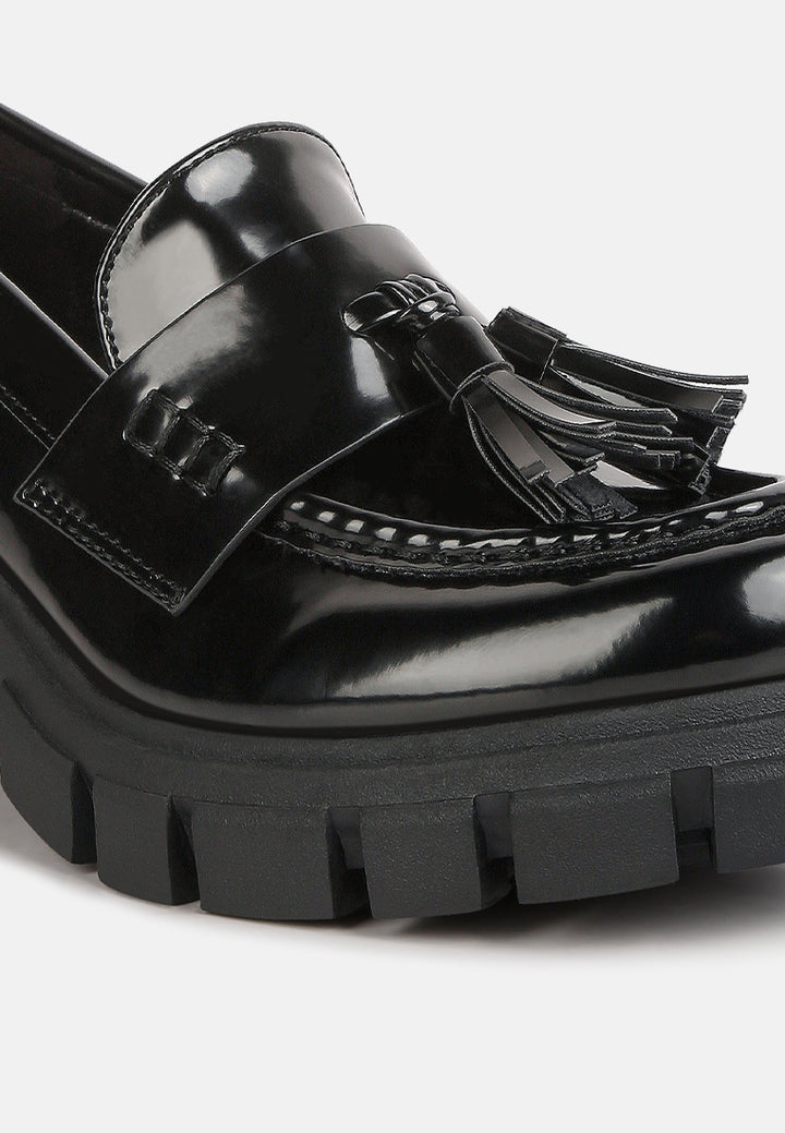 women tassels detail chunky loafers#color_black