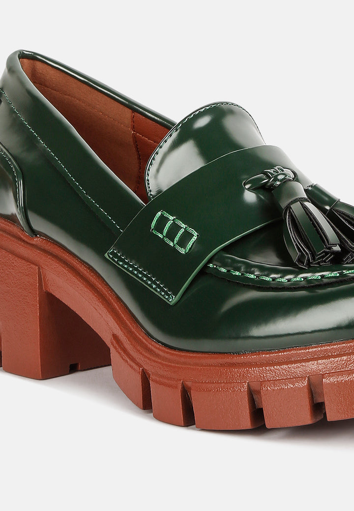 women tassels detail chunky loafers#color_dark-green