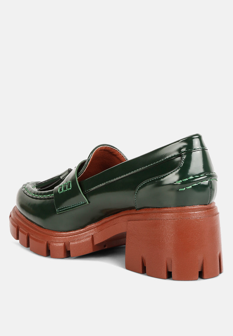 women tassels detail chunky loafers#color_dark-green