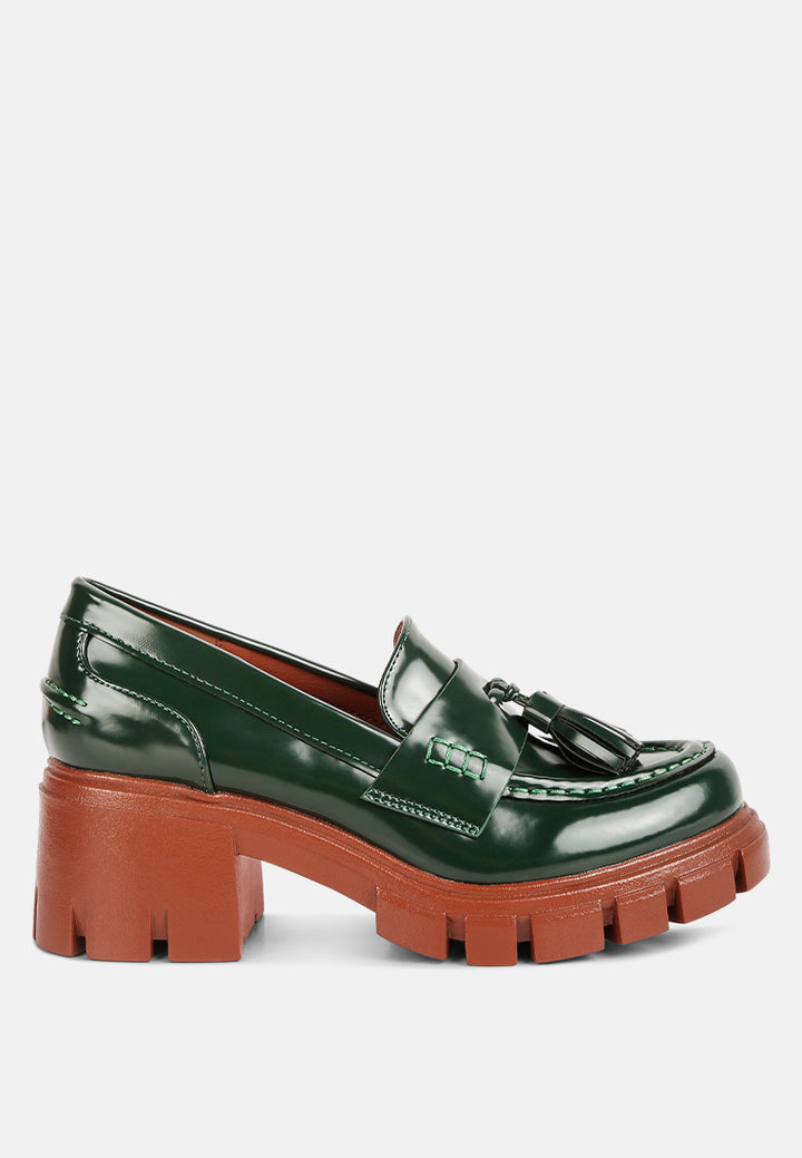 women tassels detail chunky loafers#color_dark-green