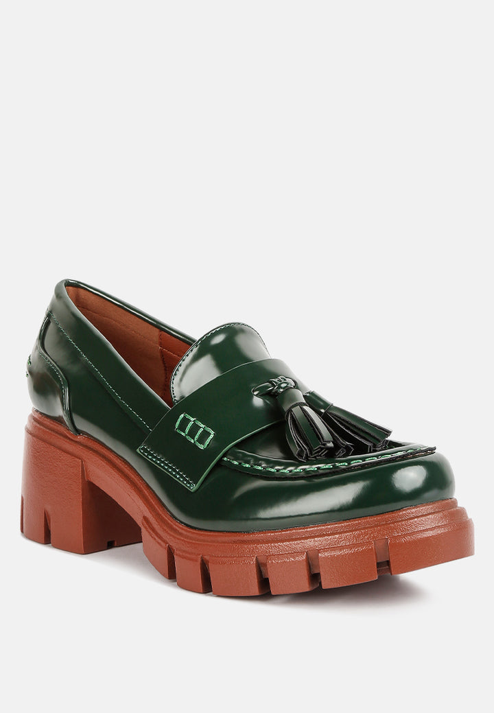 women tassels detail chunky loafers#color_dark-green