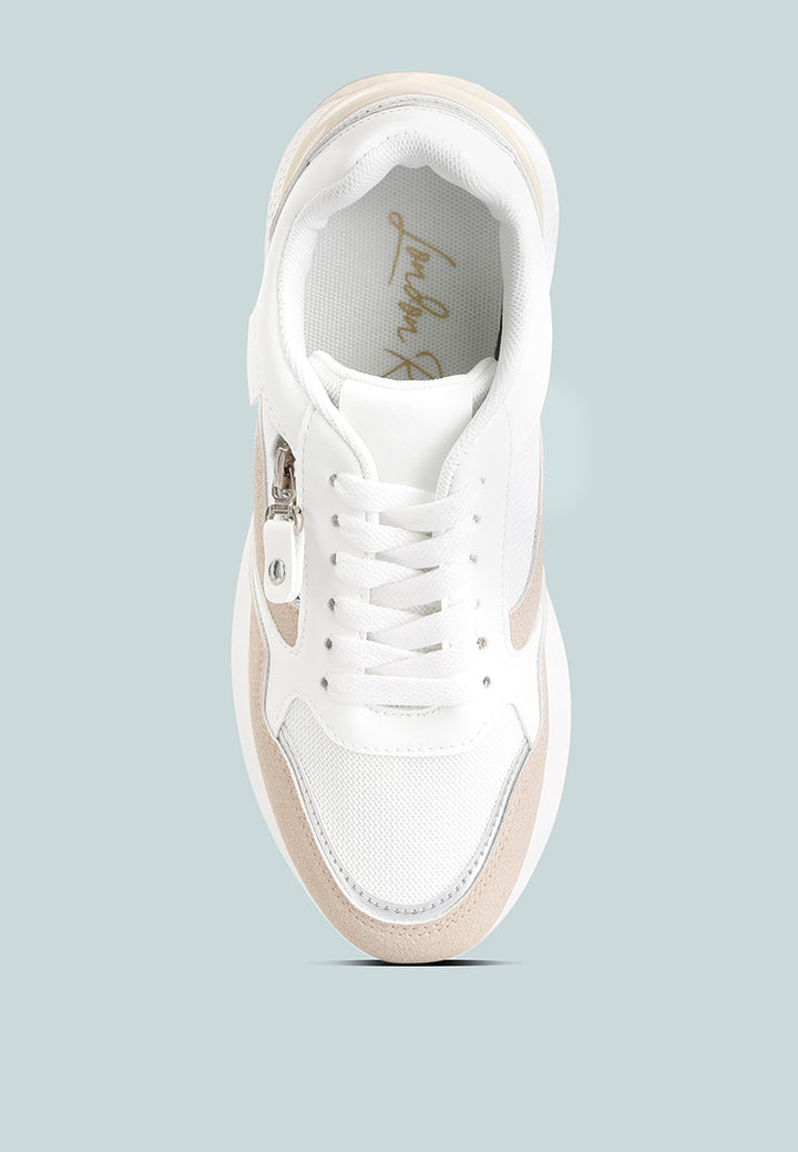 chain detailing lace up sneakers#color_white