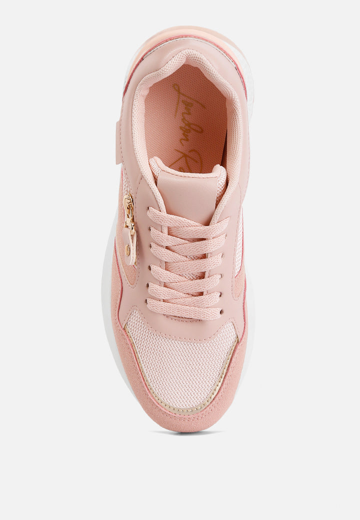 chain detailing lace up sneakers#color_pink