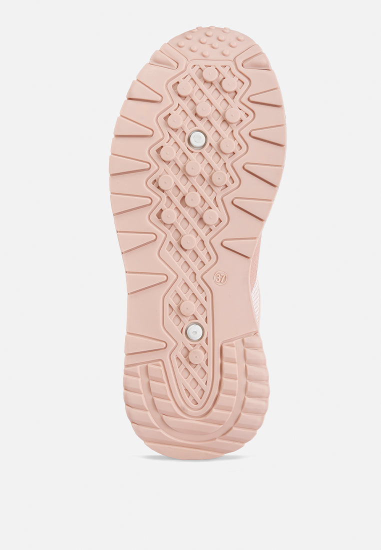 chain detailing lace up sneakers#color_pink