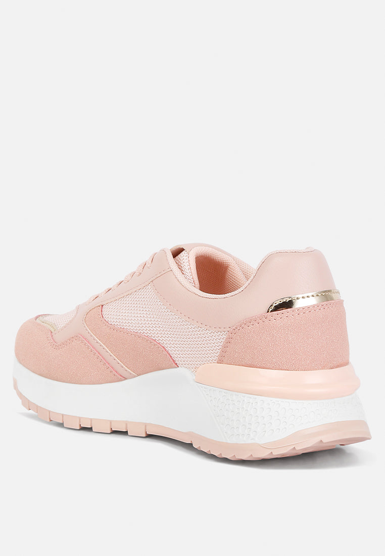 chain detailing lace up sneakers#color_pink