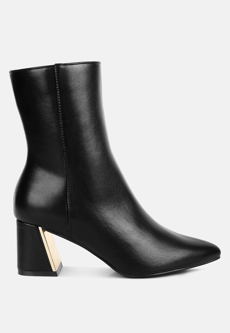 women metallic accent heel high ankle boots#color_black