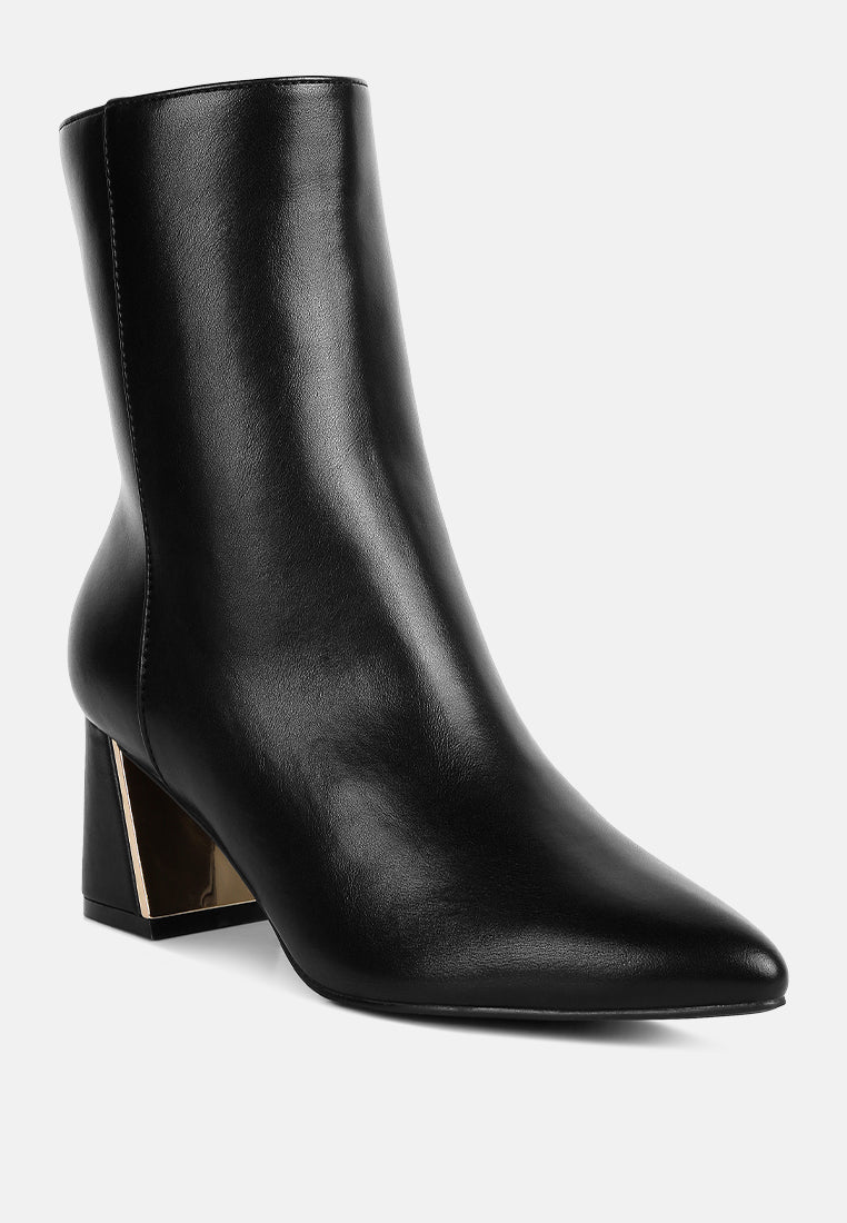 women metallic accent heel high ankle boots#color_black