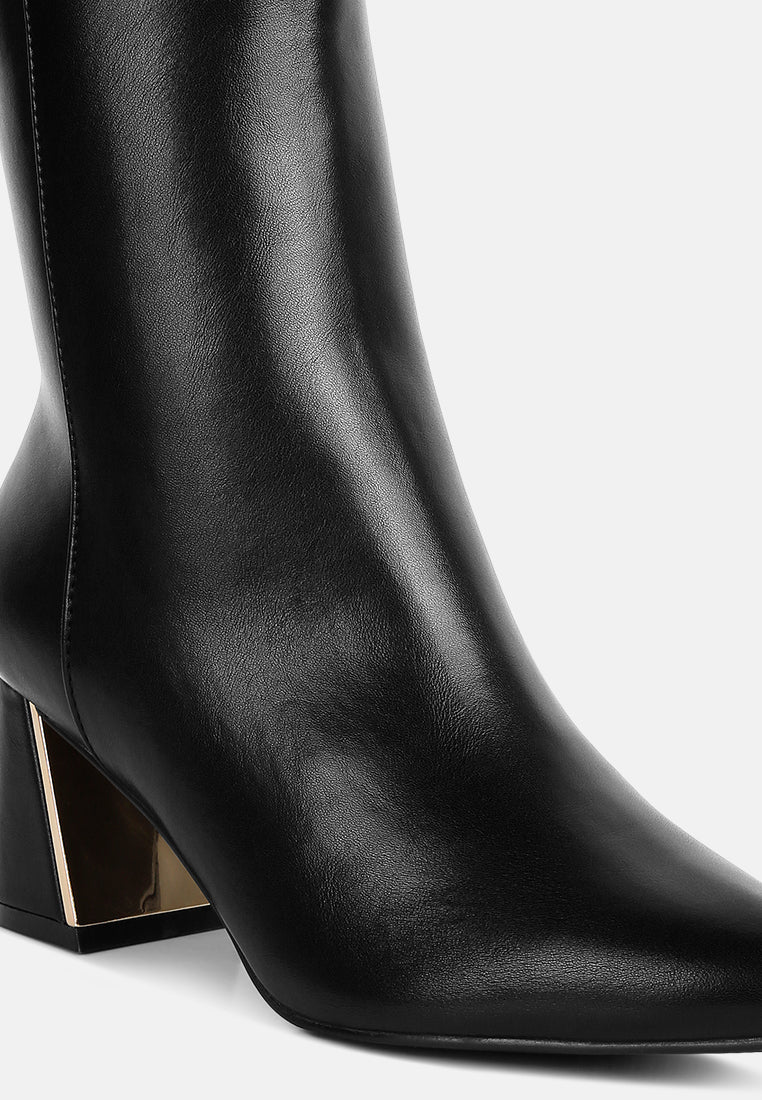 women metallic accent heel high ankle boots#color_black