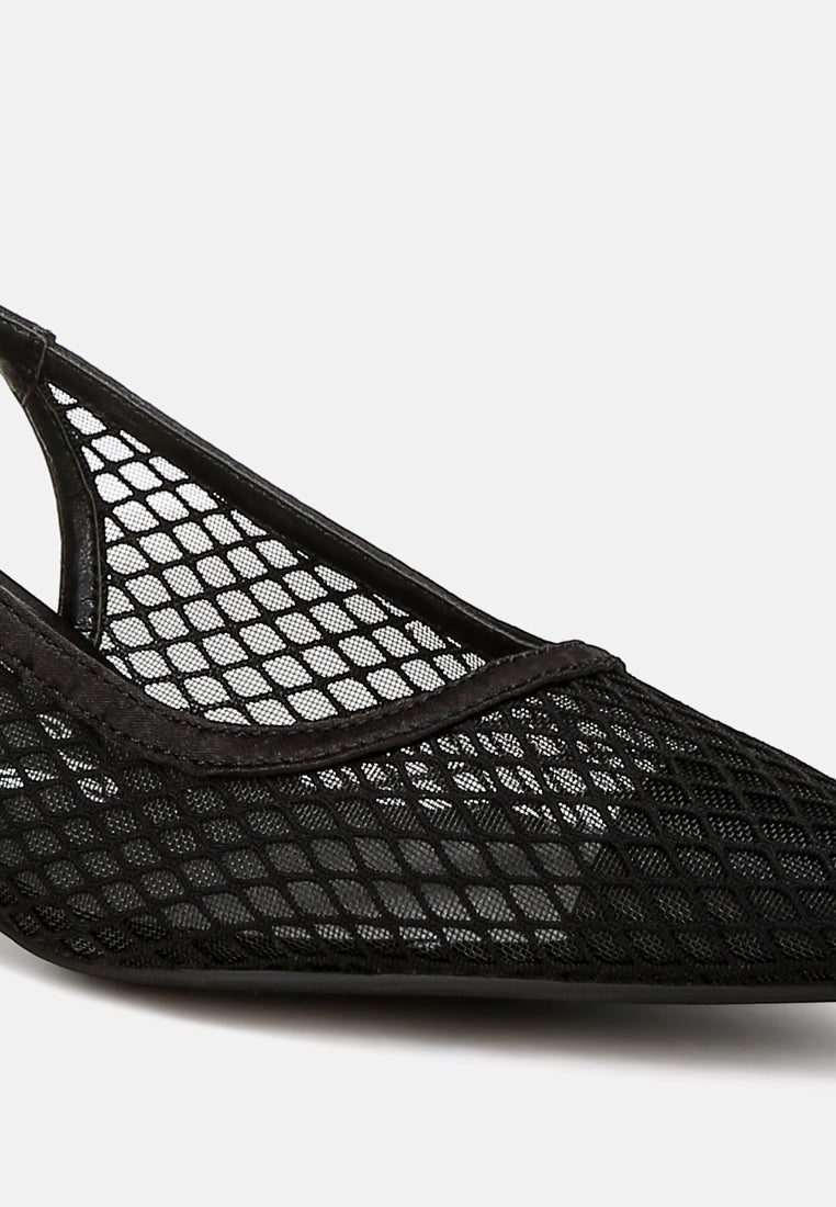 Women Mesh Pin Buckle Pointed Mules
