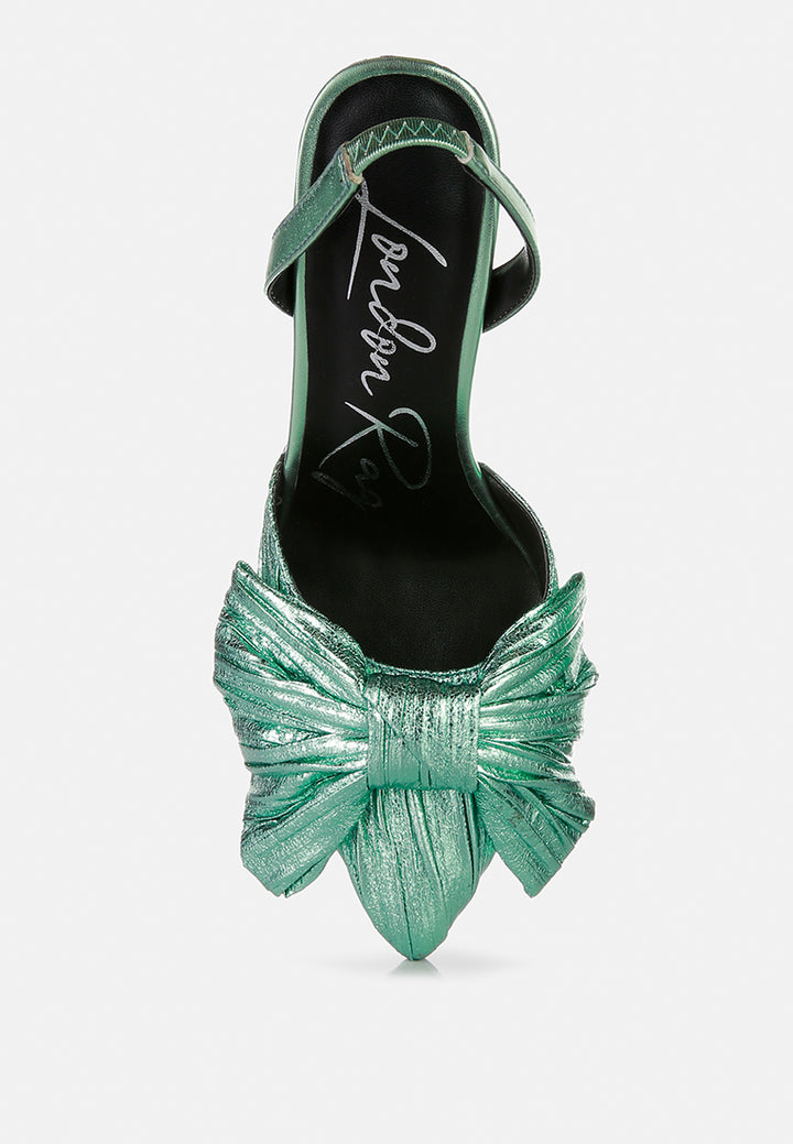 kiki high heeled bow slingback sandals#color_jade-green