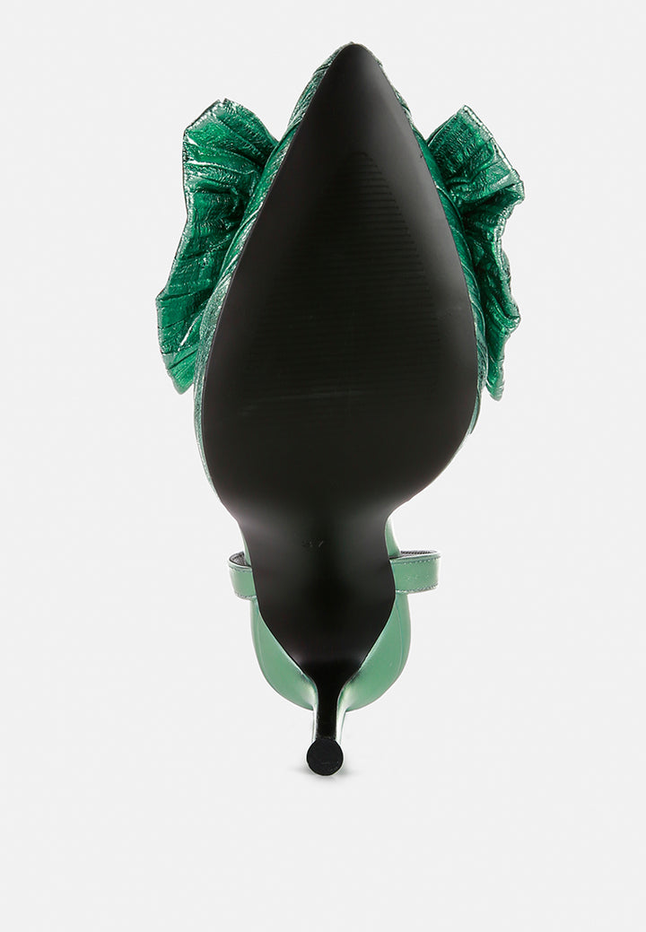 kiki high heeled bow slingback sandals#color_jade-green