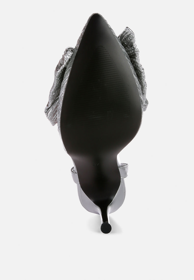 kiki high heeled bow slingback sandals#color_silver