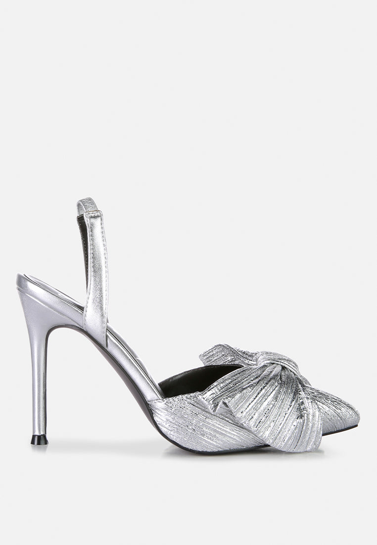 kiki high heeled bow slingback sandals#color_silver