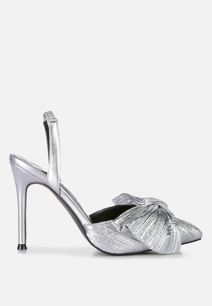 kiki high heeled bow slingback sandals#color_silver