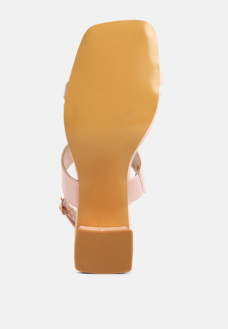 women elasticated gussets block heel sandals#color_pink