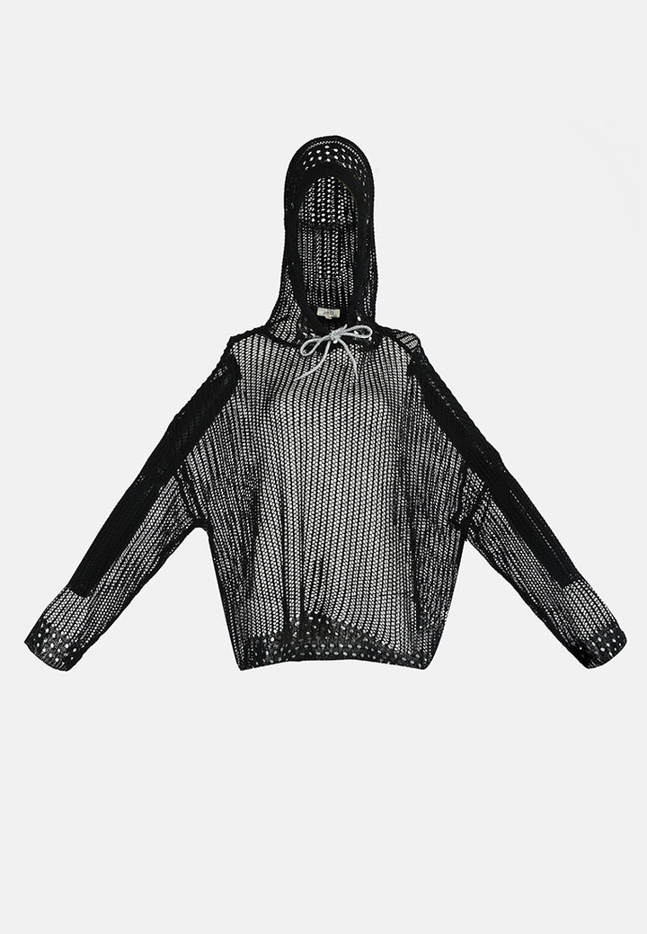 women knitted hoodie#color_black