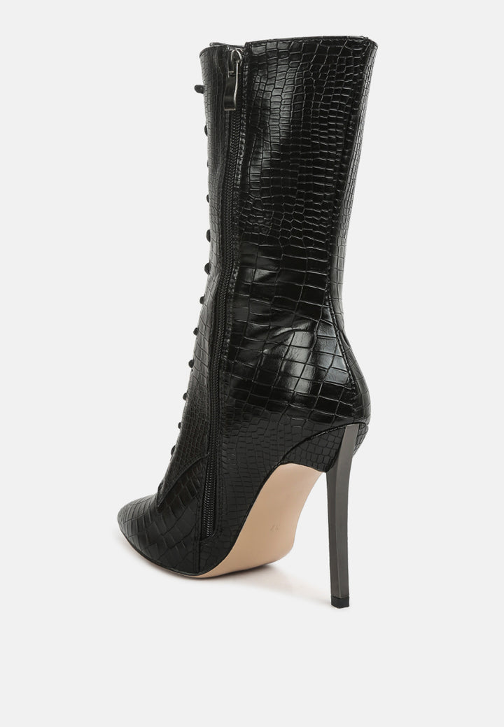 women croc textured over the ankle boots#color_black