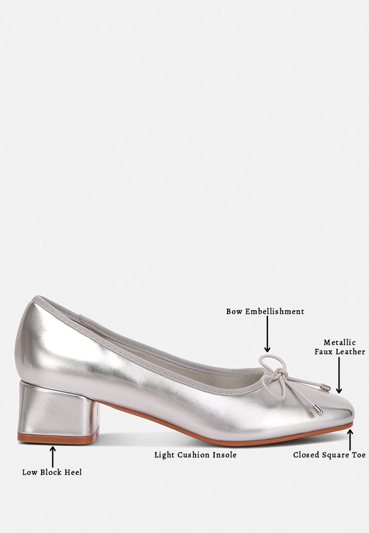 women metallic low block heel ballerinas#color_silver