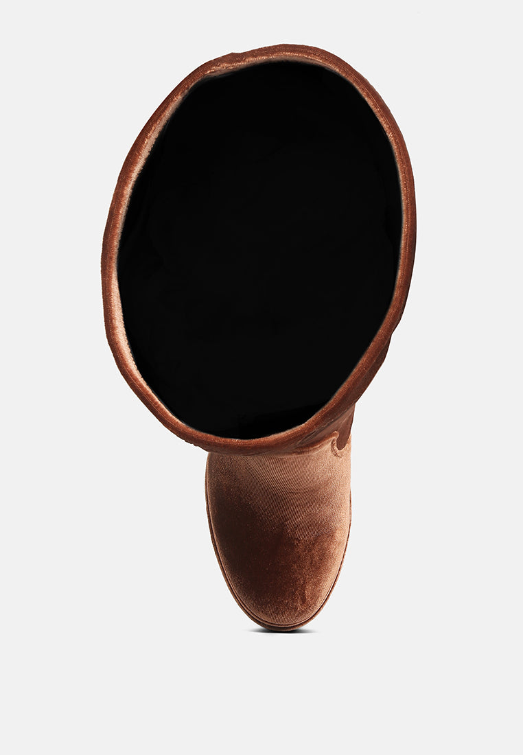 women lazuli high block heel velvet boot#color_brown