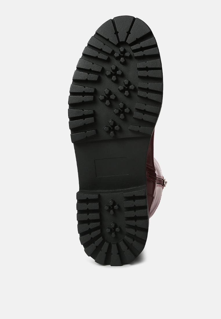 women paneled lug sole boots#color_burgundy