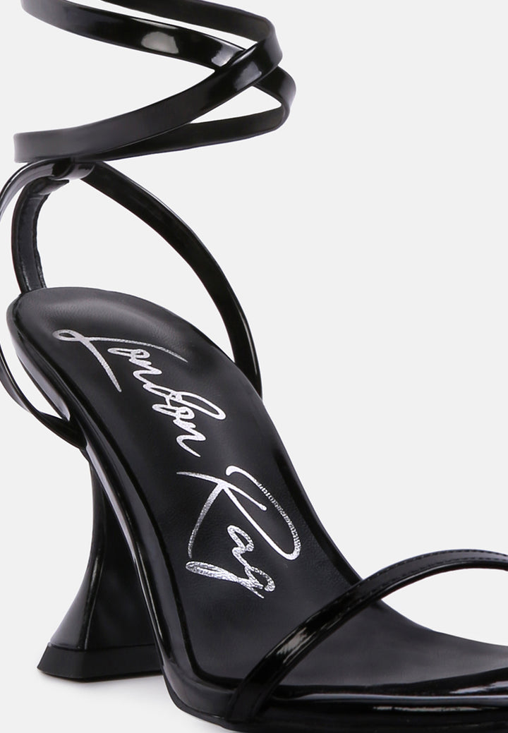 women strappy tie up spool heel sandals#color_black