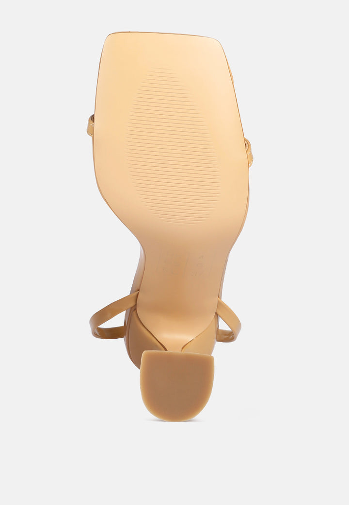 women strappy tie up spool heel sandals#color_nude