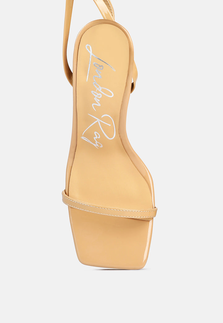 women strappy tie up spool heel sandals#color_nude