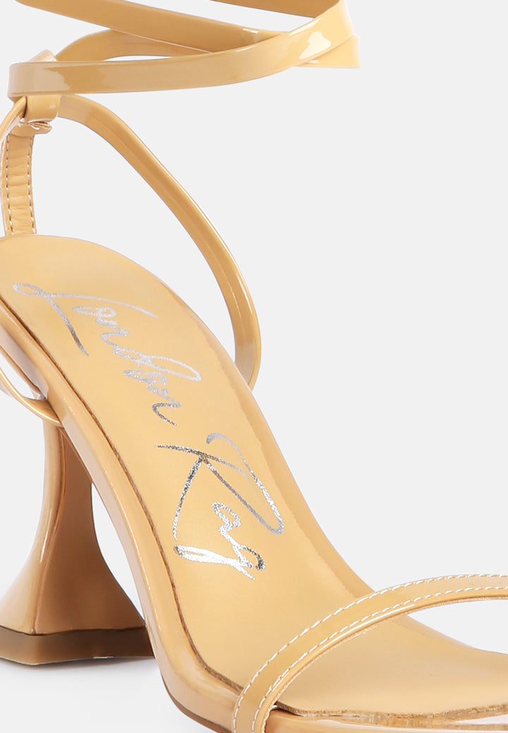 women strappy tie up spool heel sandals#color_nude