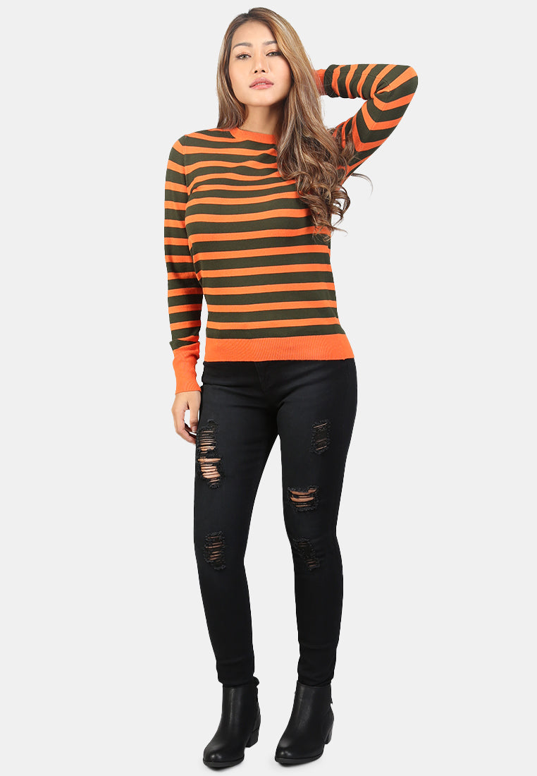 light weight pullover sweater#color_green-orange