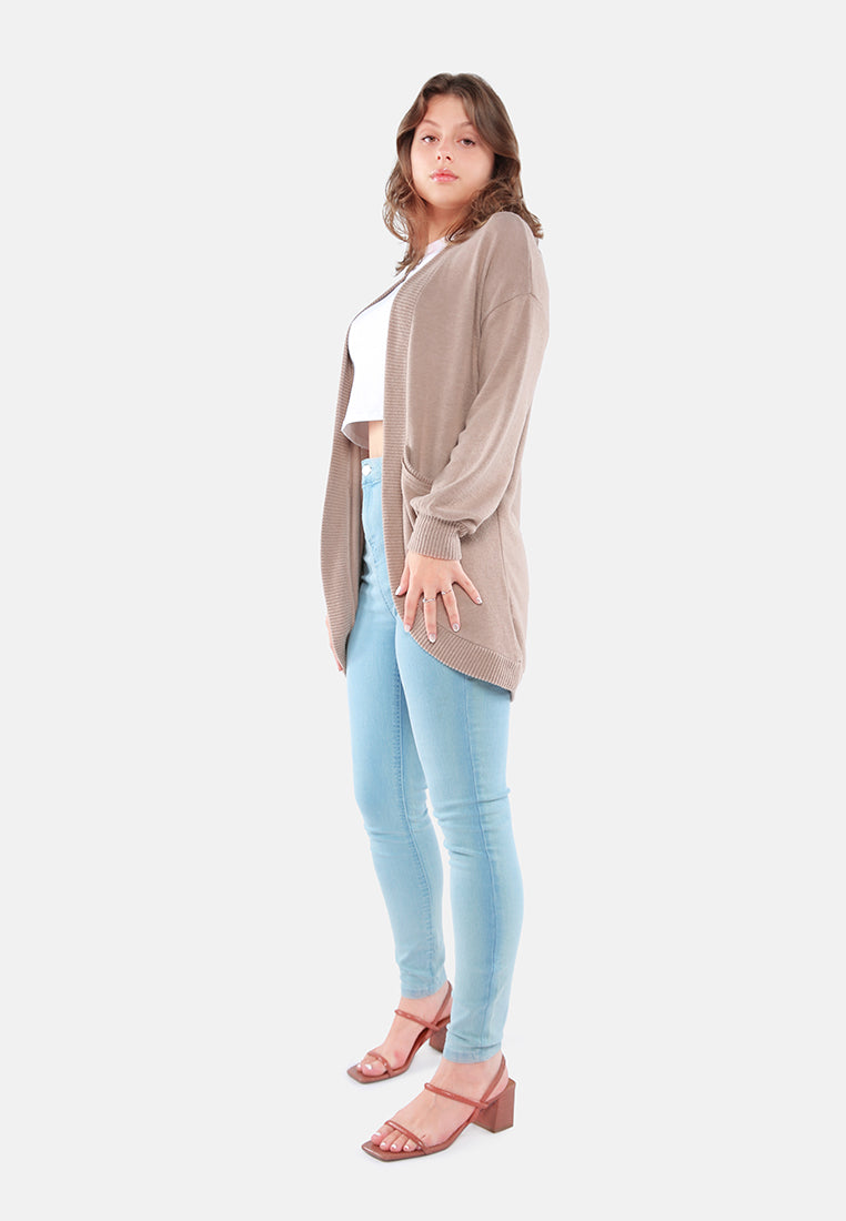 long sleeves knit cardigan#color_light-coffee