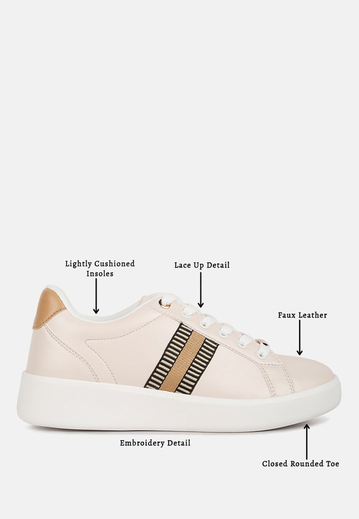 women striped detail sneakers#color_beige