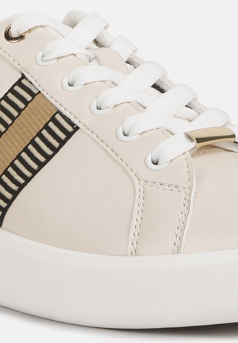 women striped detail sneakers#color_beige