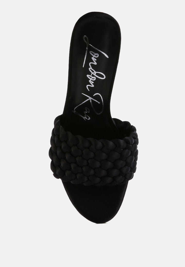 women braided satin block sandals#color_black