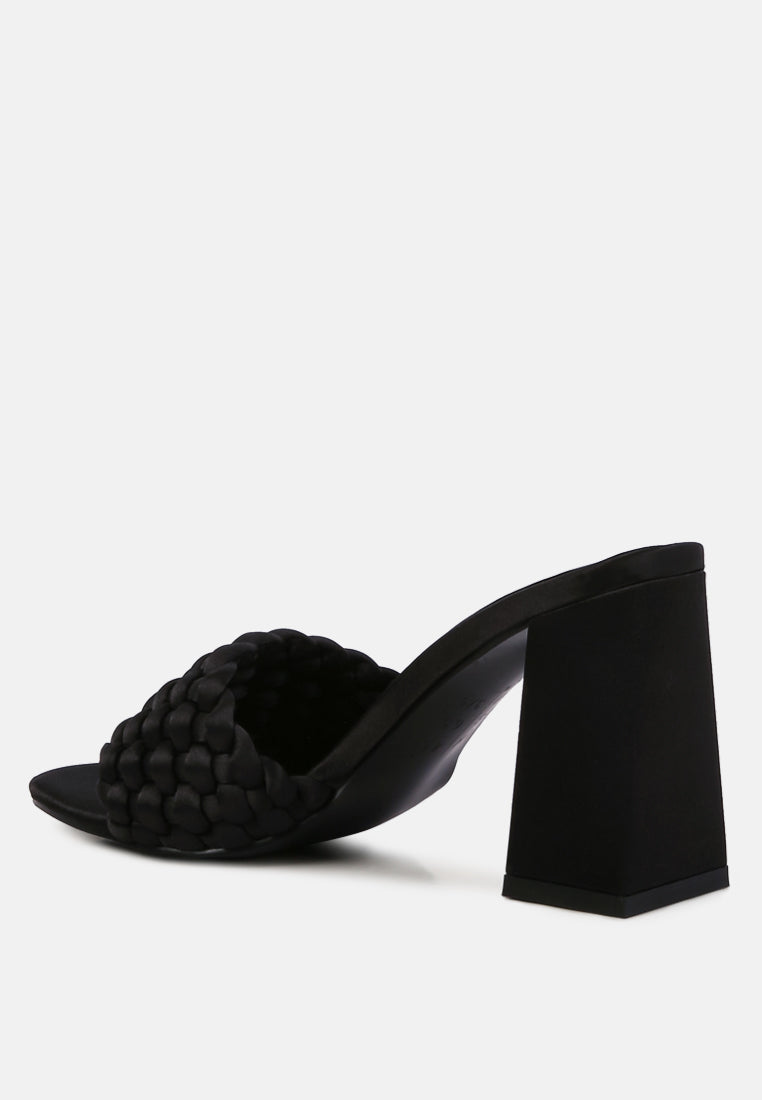 women braided satin block sandals#color_black