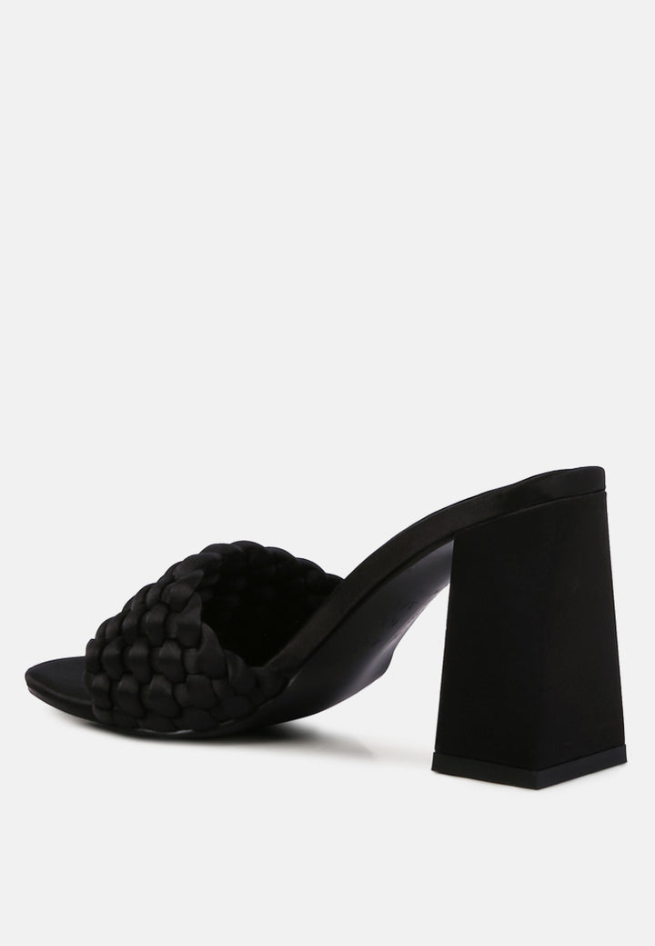 women braided satin block sandals#color_black