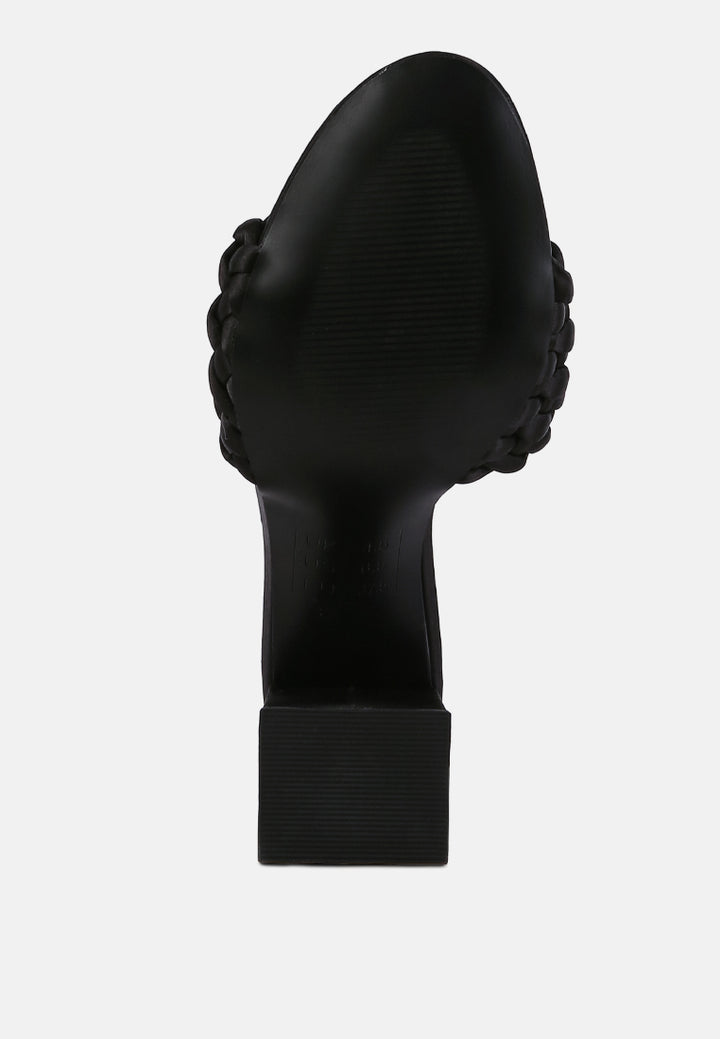 women braided satin block sandals#color_black