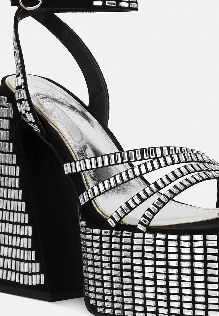 mirror embellished flare block heel sandals#color_black