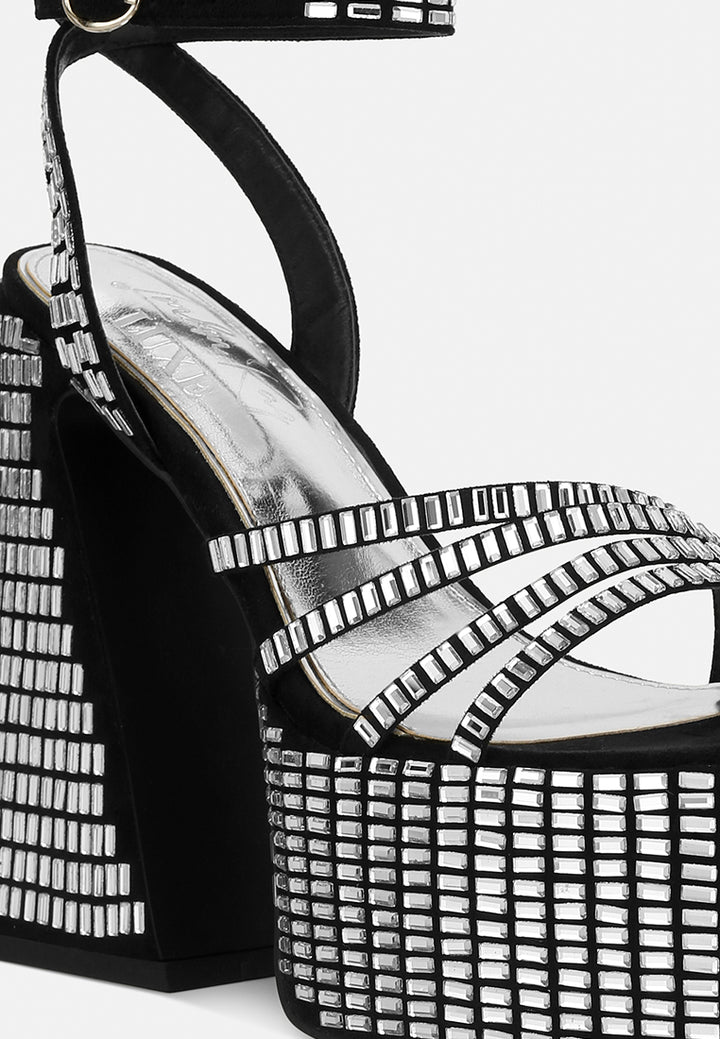 mirror embellished flare block heel sandals#color_black