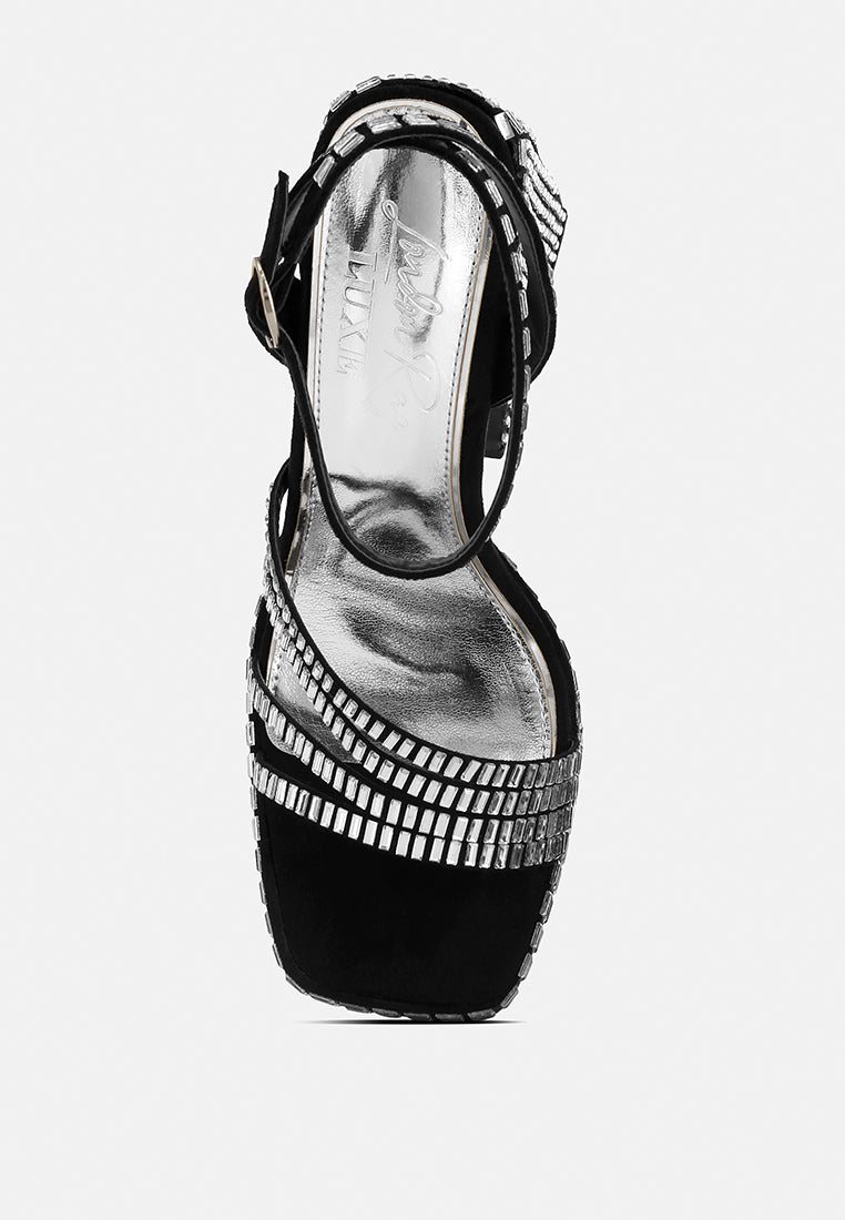 mirror embellished flare block heel sandals#color_black