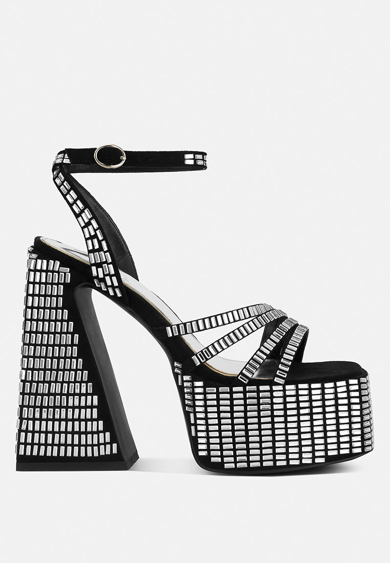 mirror embellished flare block heel sandals#color_black