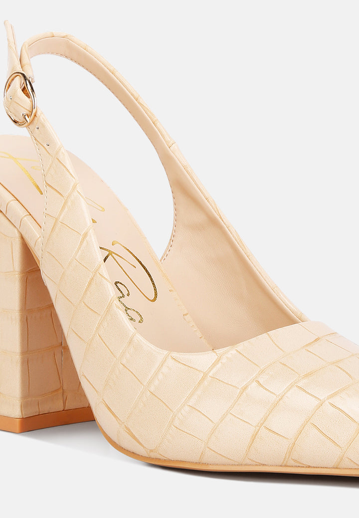 women macha croc texture sling back heels#color_beige