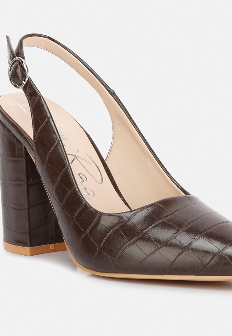women macha croc texture sling back heels#color_brown