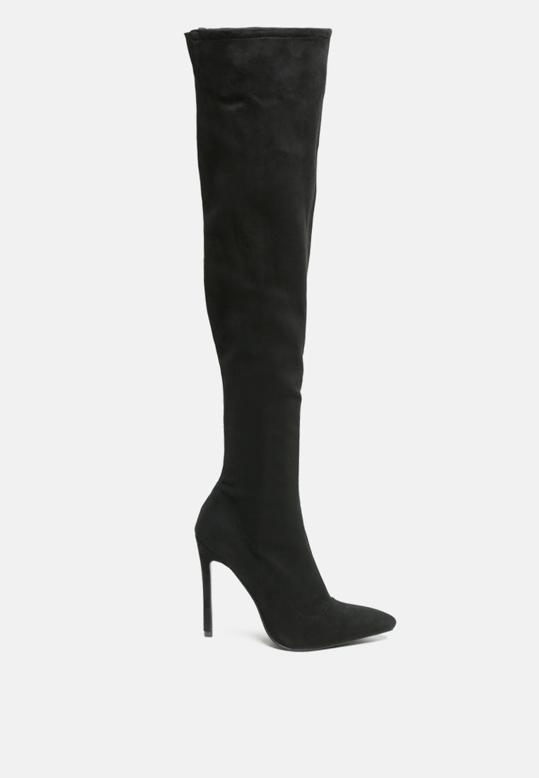 women madmam strerch high heel velvet boot#color_black