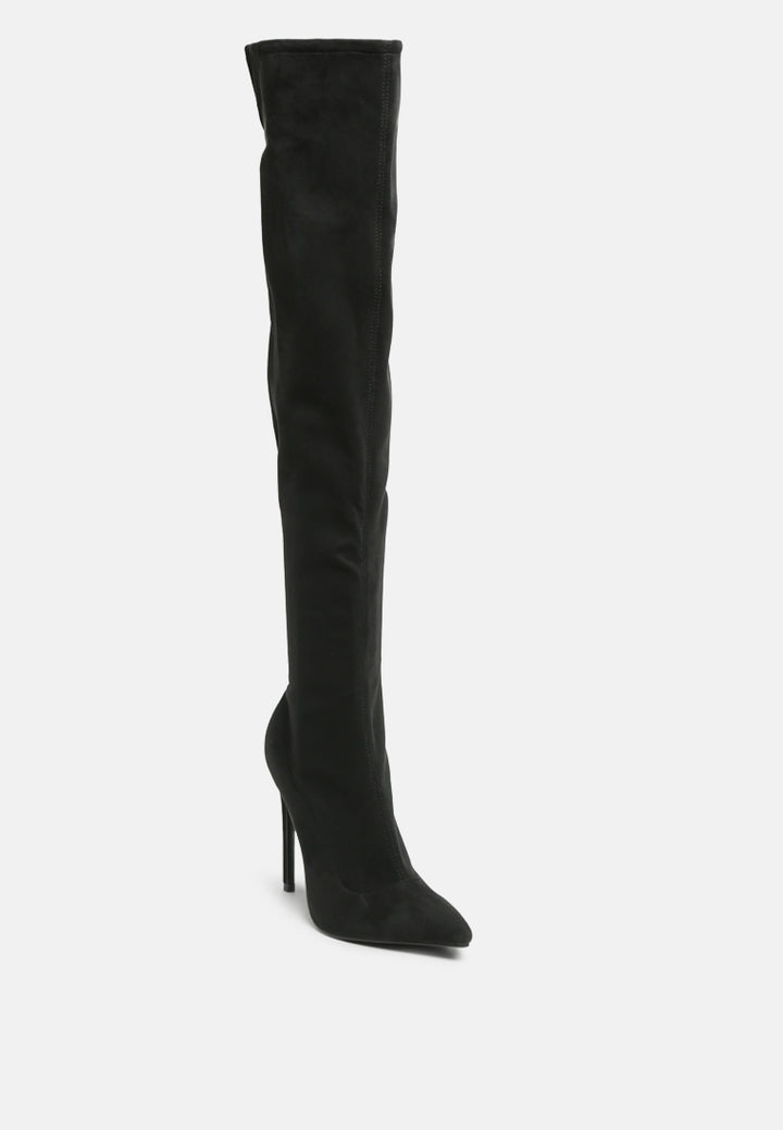 women madmam strerch high heel velvet boot#color_black