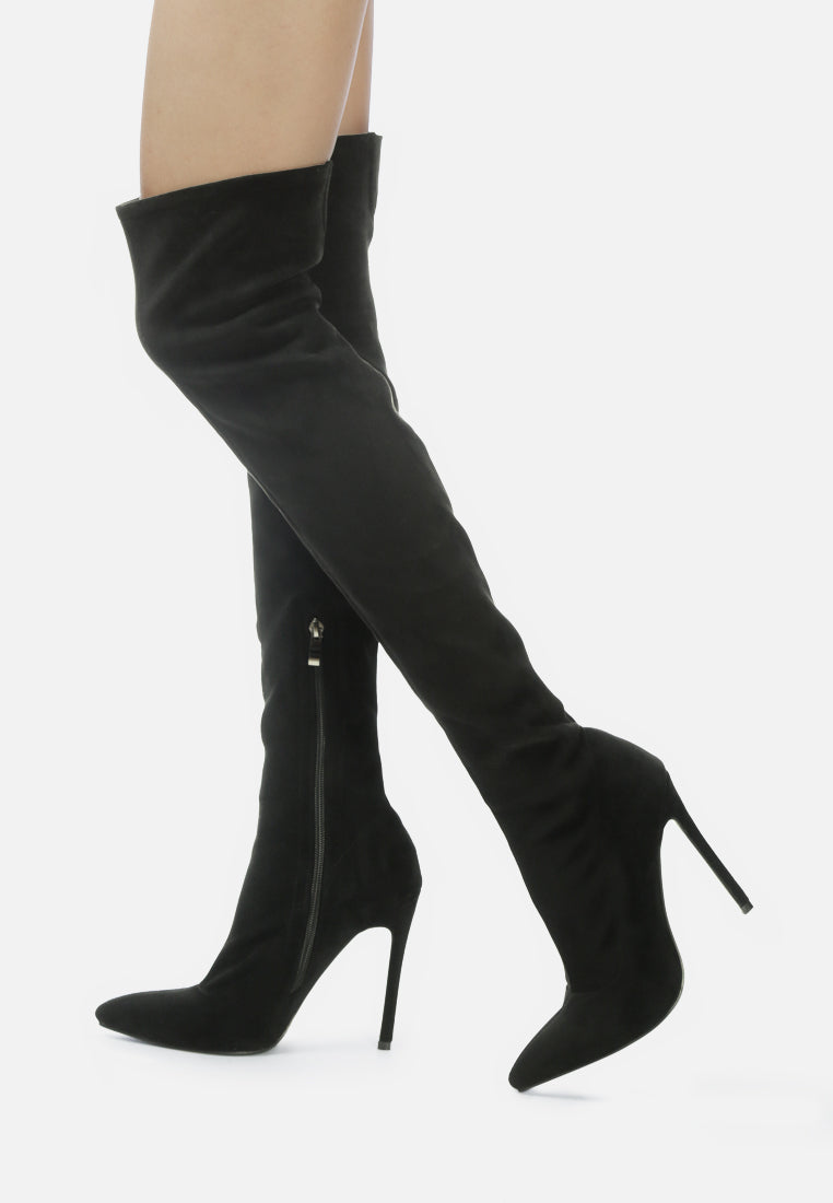 women madmam strerch high heel velvet boot#color_black