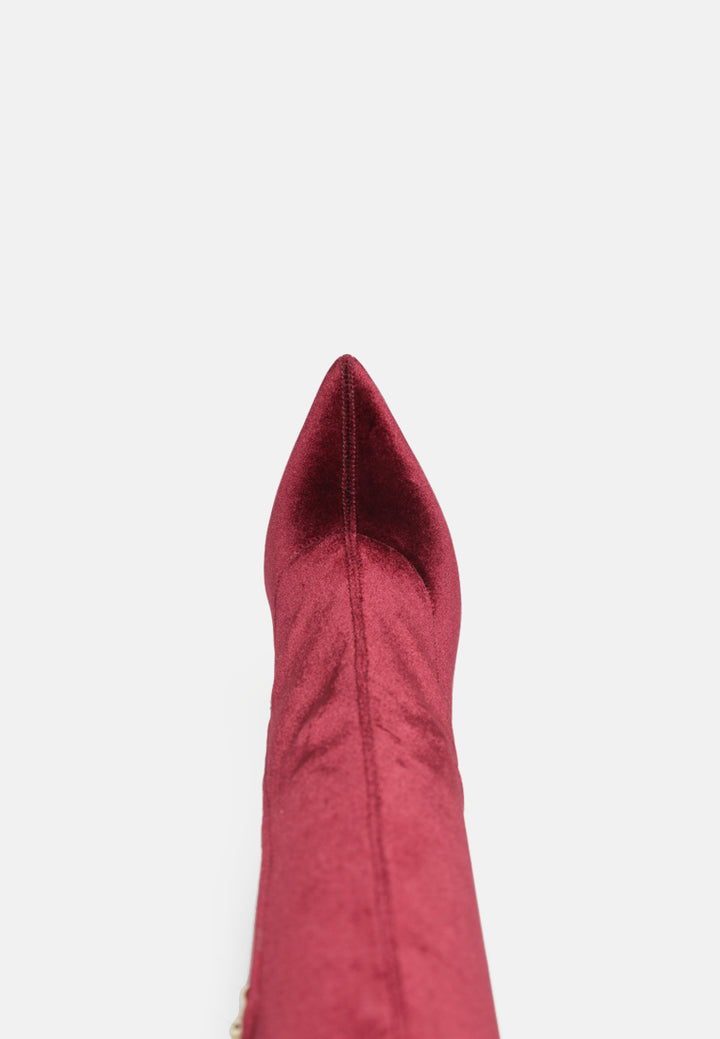 women madmam strerch high heel velvet boot#color_burgundy